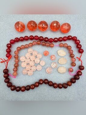 Faceted & Round Pink Quartz Bead Lot Rose Strawberry & Dyed Quartz Jewelry Craft